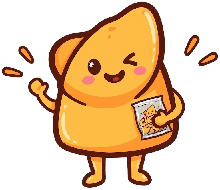 Cikedis mascot holding a snack pack